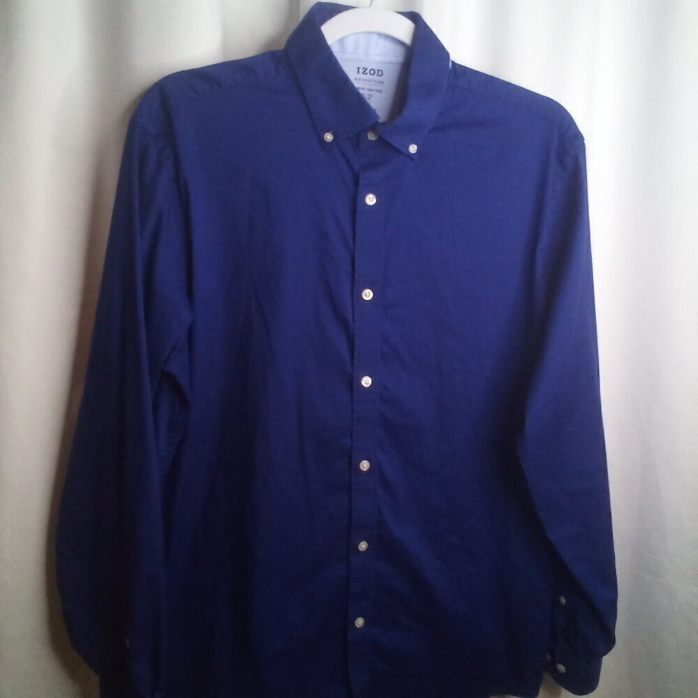 Izod Advantage Performance Mens M Button Up Shirt Long Sleeve Slim Fit Blue